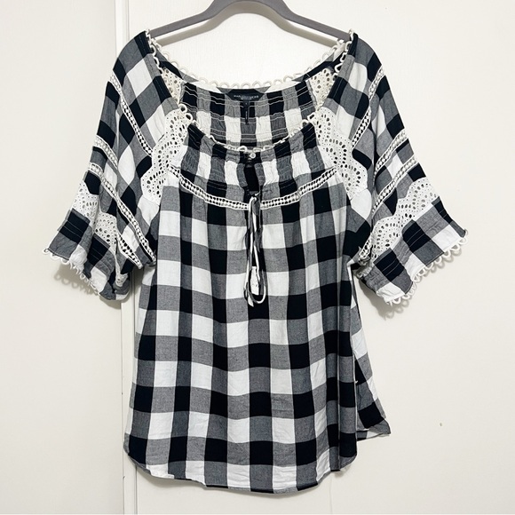 Marissa Webb Tops - Marissa Webb Plaid Blouse with Lace Accents